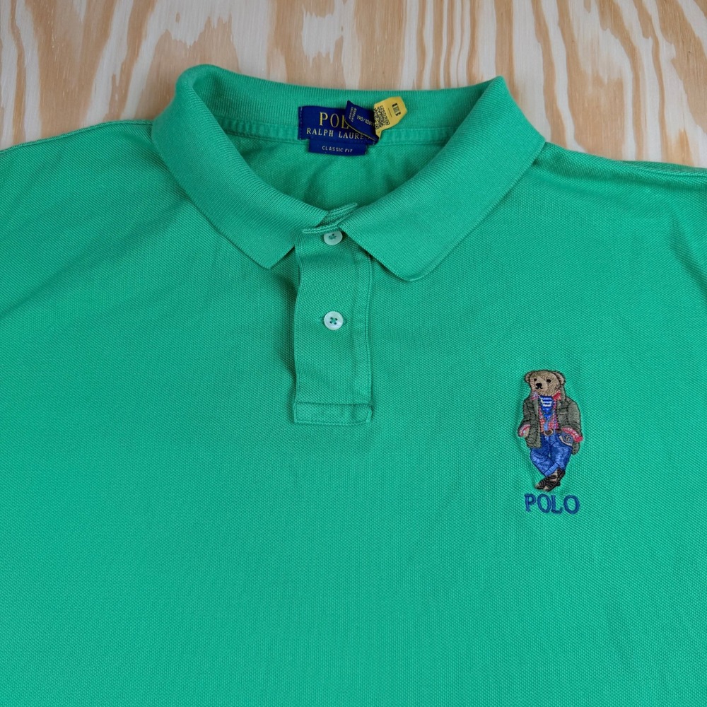 Polo Ralph Lauren Mens XXL Green Polo Bear Classic Fit Short Sleeve Pique Shirt